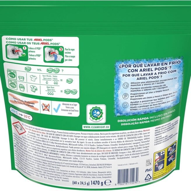 Detergente líquido para lavadora ARIEL PODS Platinum (120*3/360cápsulas/tabletas), jabón extra potente, quitamanchas, limpieza profunda