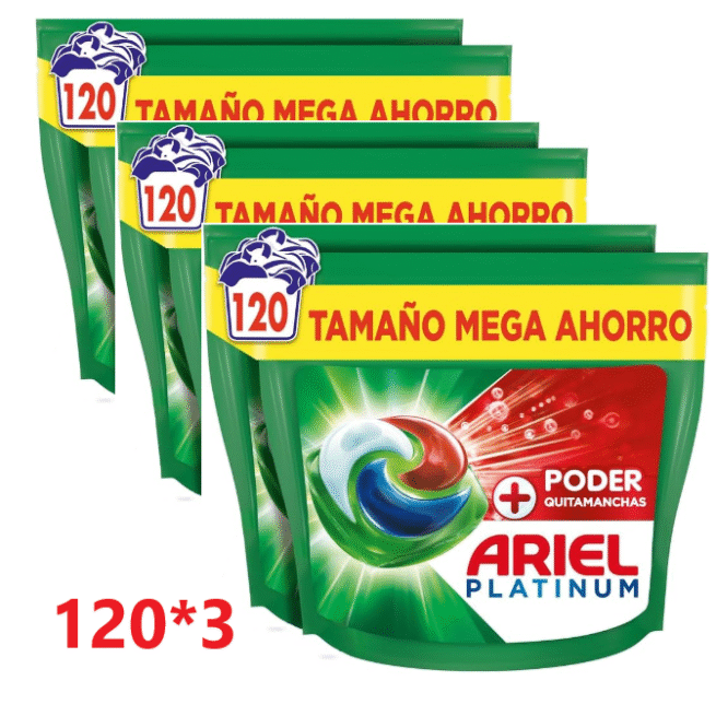 Detergente líquido para lavadora ARIEL PODS Platinum (120*3/360cápsulas/tabletas), jabón extra potente, quitamanchas, limpieza profunda
